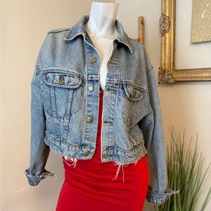 Lee Riders Denim Distressed Cropped “short” Jacket Size Large VINTAGE